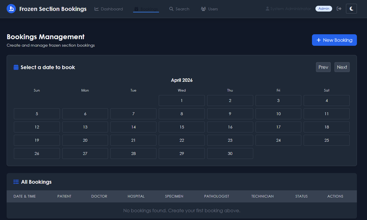 Frozen section Bookings